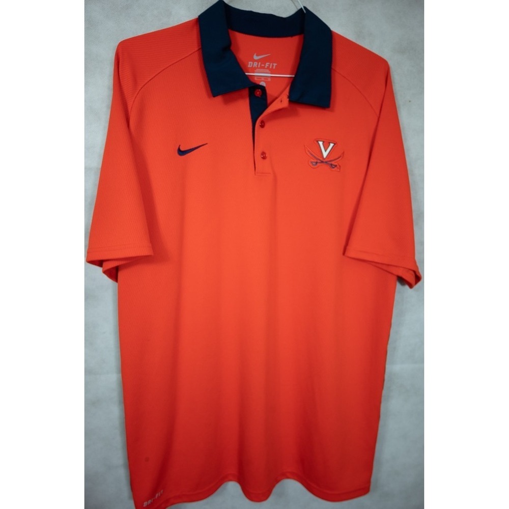 NEW NIKE men's XL polo shirt Dri Fit orange/navy Virginia Cavaliers UVA Hoos